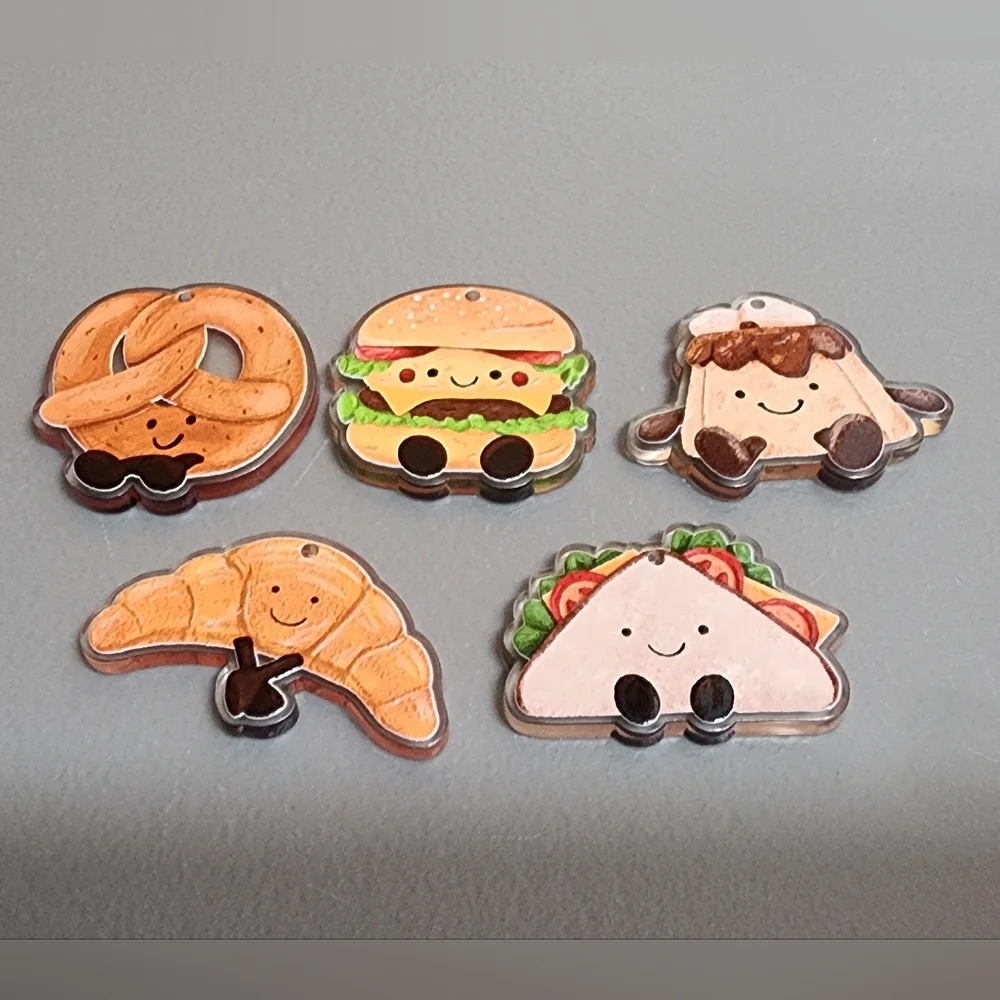 Acrylic Flatback Pendant Food Burger Bagel Jelly Crafts Keychaim Bag‎ Clip Charm